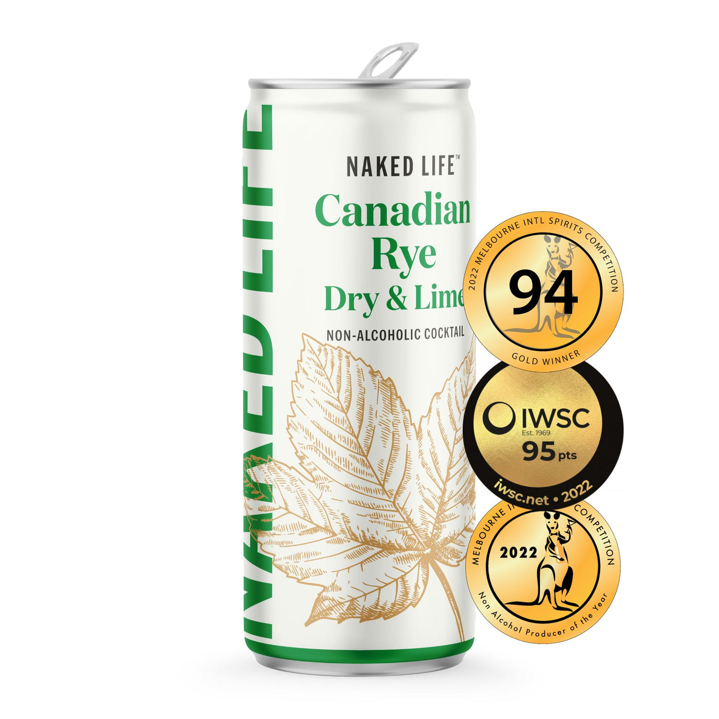 Naked Life Non-Alcoholic Cocktail Canadian Rye Spirit, Dry & Lime - 6 x 4 x 250ml Cans