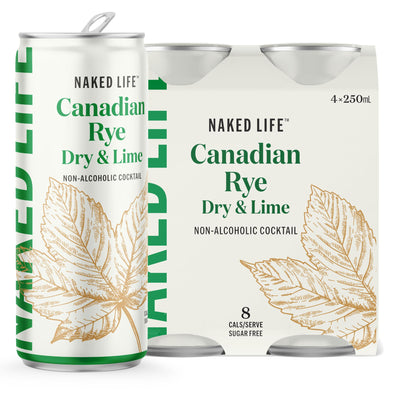 Naked Life Non-Alcoholic Cocktail Canadian Rye Spirit, Dry & Lime - 6 x 4 x 250ml Cans