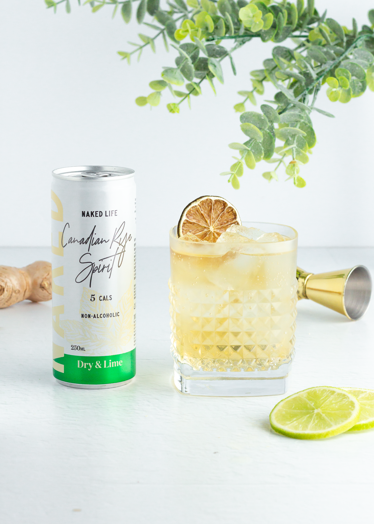 Naked Life Non-Alcoholic Cocktail Canadian Rye Spirit, Dry & Lime - 6 x 4 x 250ml Cans